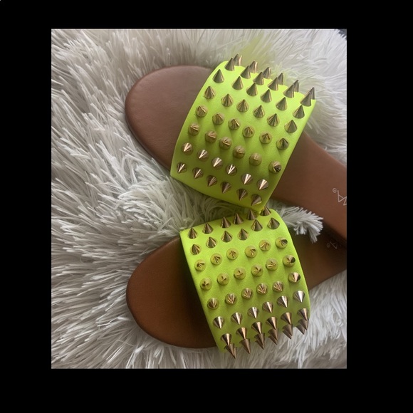 Lime Green Spiked Sandals - Picture 2 of 2